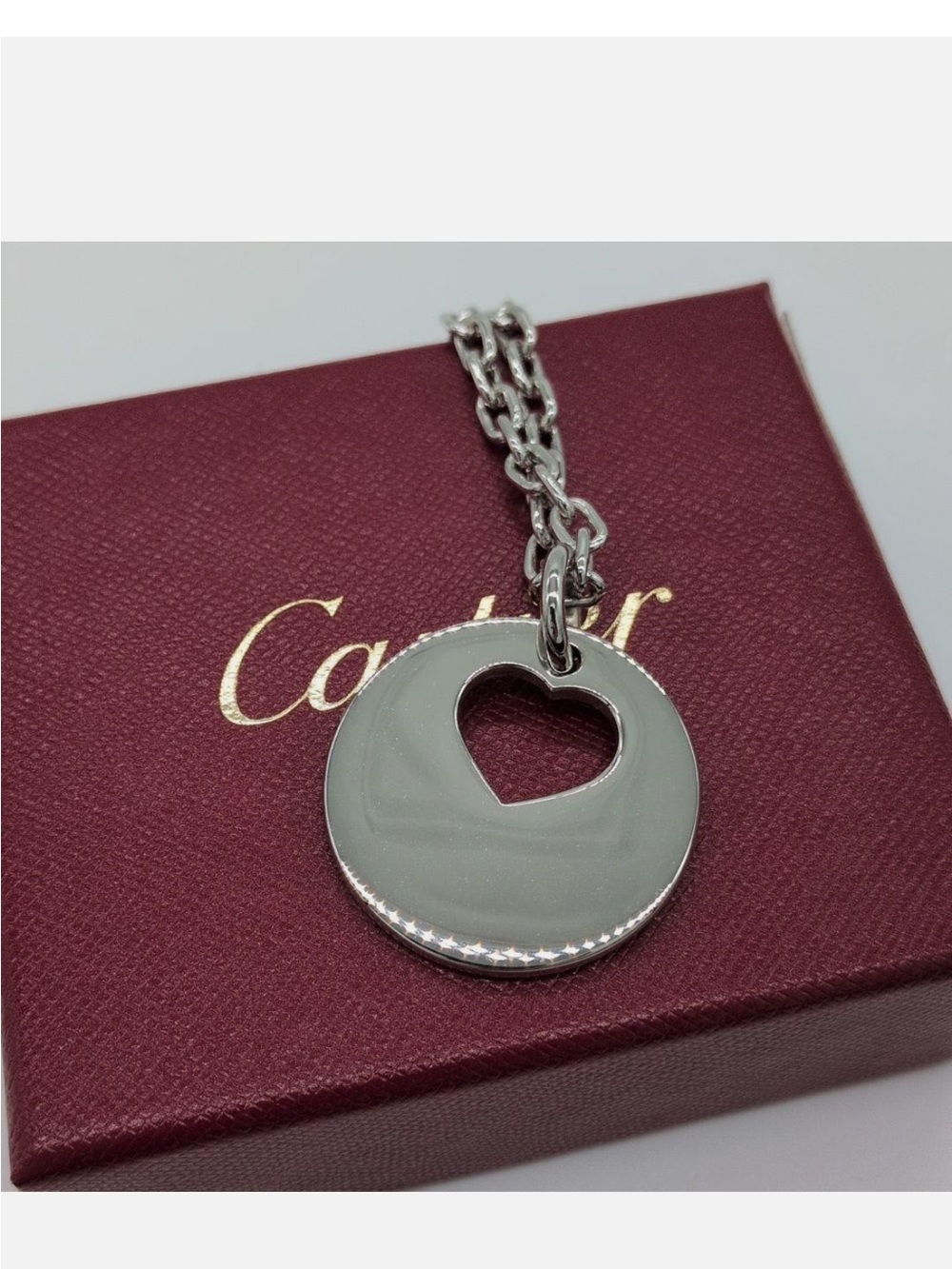 Cartier silver tone heart cut out bag charm/Key Holder with Box EUC